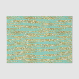 Mint Gold Faux Glitter Stripes Tissue Paper