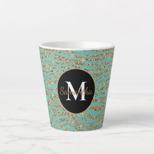 Mint Gold Faux Glitter Zebra Print Latte Mug