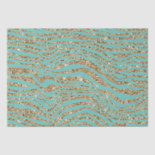 Mint Gold Faux Glitter Zebra Tissue Paper