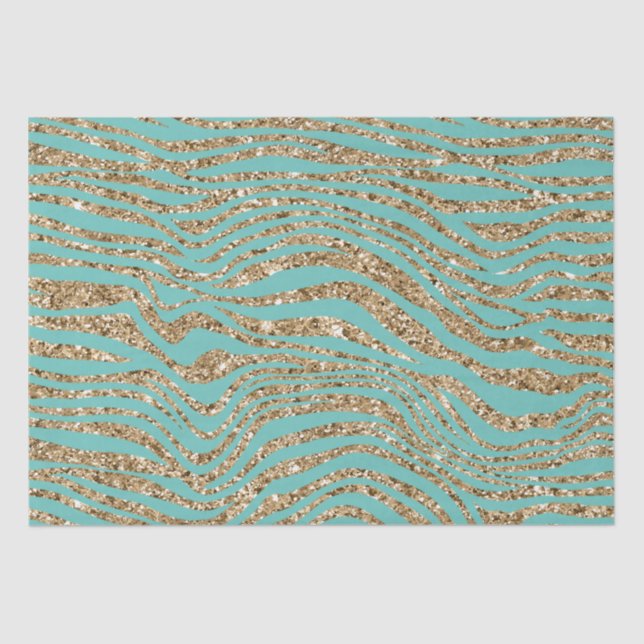 Mint Gold Faux Glitter Zebra  Tissue Paper (Front)