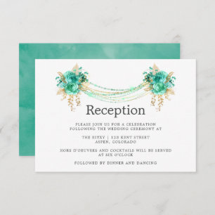 Mint & Gold Floral String Lights Wedding Reception Invitation