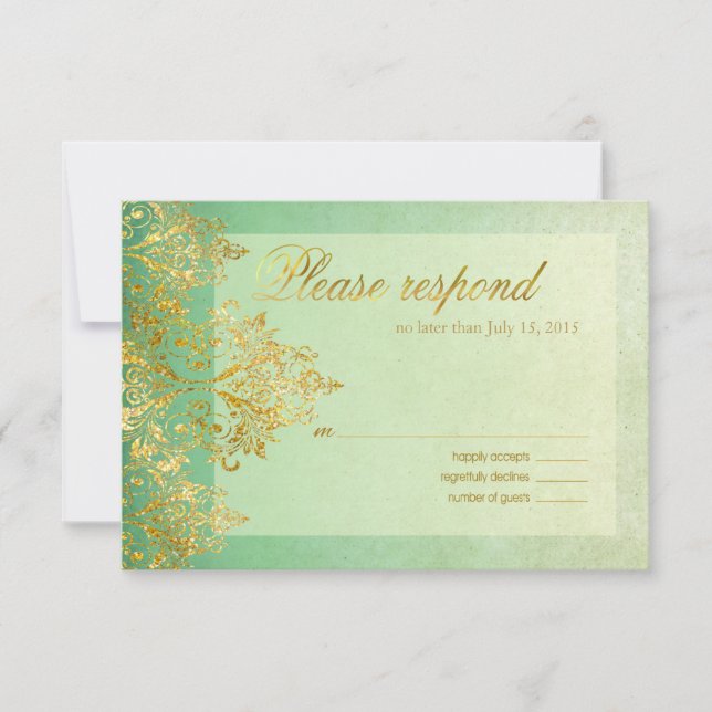 Mint & Gold Gatsby Glitter Flourish RSVP (Front)