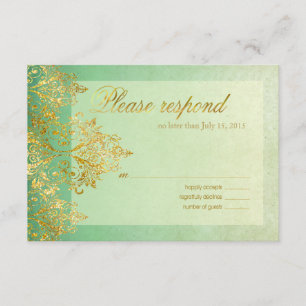 Mint & Gold Gatsby Glitter Flourish RSVP Card