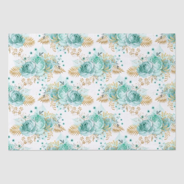 Mint Gold Glam Floral Tissue Paper (Front)