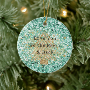 Mint Gold Glitter Christmas Tree Ceramic Ornament