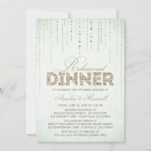 Mint & Gold Glitter Look Rehearsal Dinner Invitation