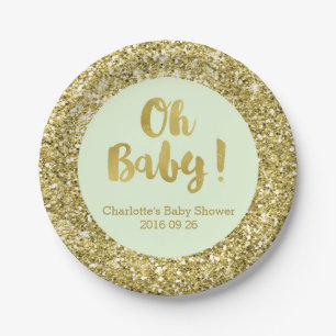 Mint Gold Glitter Oh Baby Baby Shower Plate