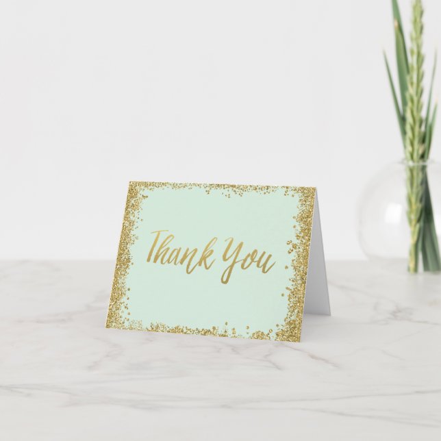 Mint Gold Glitter Thank You Card (Front)