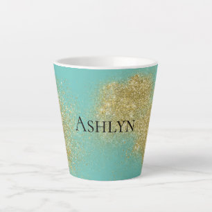 Mint Gold Glitzy Glitter   Latte Mug