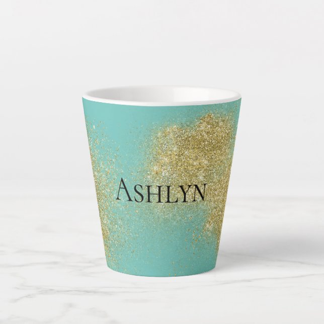 Mint Gold Glitzy Glitter   Latte Mug (Front)