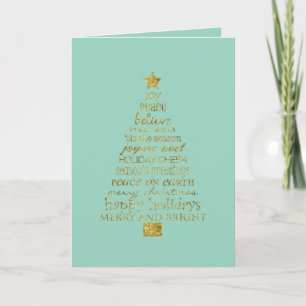 Mint Gold Inspirational Christmas Tree Peace Joy  Card
