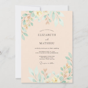 Mint Gold Leaf Wedding Invitation