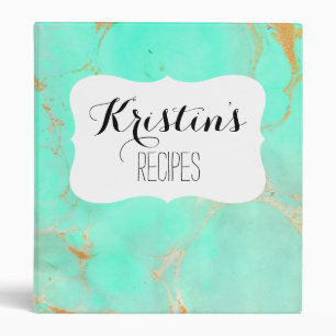 Mint & Gold Marble Abstract Aqua Teal Painted Look Binder