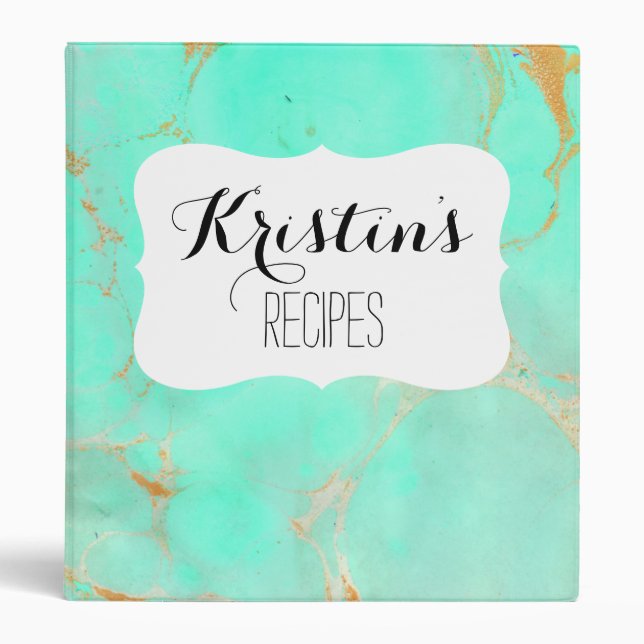 Mint & Gold Marble Abstract Aqua Teal Painted Look Binder (Front)