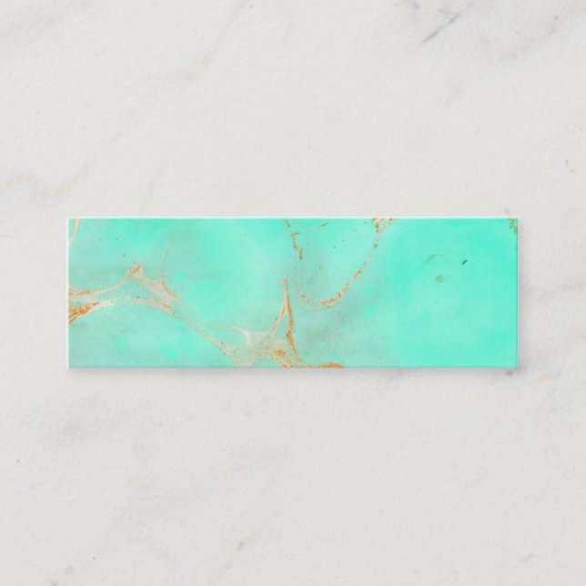 Mint & Gold Marble Abstract Aqua Teal Painted Look Mini Business Card (Front)