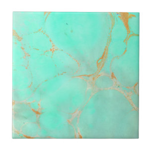 Mint & Gold Marble Abstract Aqua Teal Painted Look Tile