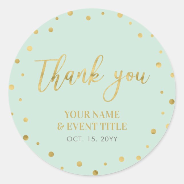 Mint & Gold | Modern Birthday Favour Thank you Classic Round Sticker (Front)