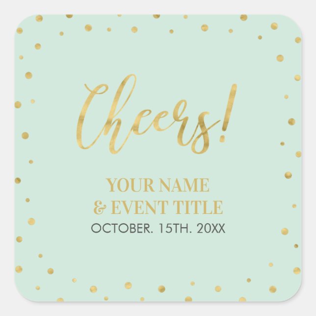 Mint & Gold | Modern Cheers Adult Birthday Favour Square Sticker (Front)