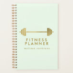 Mint & Gold Personalized Fitness Planner<br><div class="desc">A chic and modern fitness planner to plan and track your fitness journey and success,  featuring a faux gold fitness weight icon,  "fitness planner" and your name,  also in gold. The background is in mint green.</div>