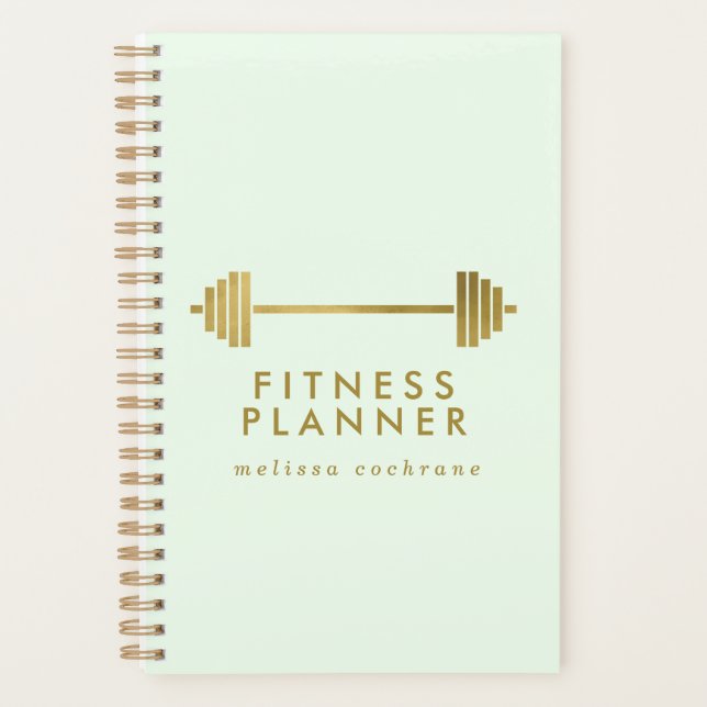 Mint & Gold Personalized Fitness Planner (Front)