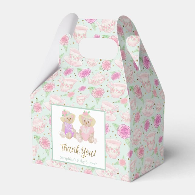 Mint Gold Roses Tea Party Baby Shower Favour Box (Front Side)