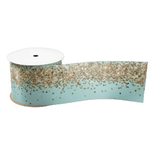 Mint Gold Sparkle Glitter  Satin Ribbon
