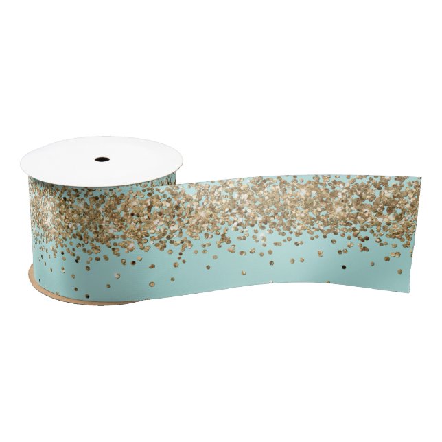 Mint Gold Sparkle Glitter  Satin Ribbon (Spool)