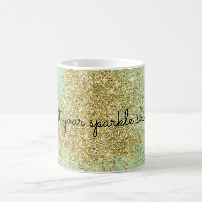 Mint Gold Sparkle Shine Faux Glitter Coffee Mug (Center)
