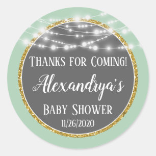 Mint Gold Thanks For Coming Baby Shower Favour Classic Round Sticker