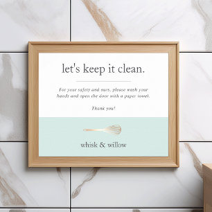 Mint & Gold Whisk Bakery Bathroom Handwashing Poster