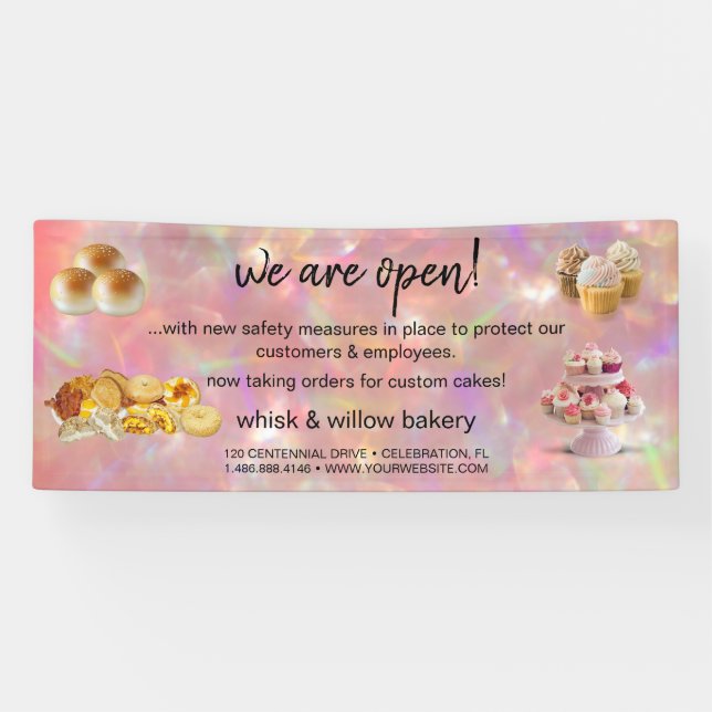 Mint & Gold Whisk Bakery Business Reopening  Banner (Horizontal)