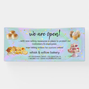 Mint & Gold Whisk Bakery Business Reopening blue  Banner