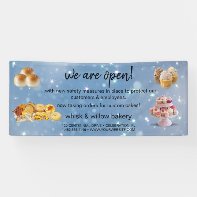 Mint & Gold Whisk Bakery Business Reopening grey Banner (Horizontal)