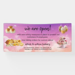 Mint & Gold Whisk Bakery Business Reopening purple Banner