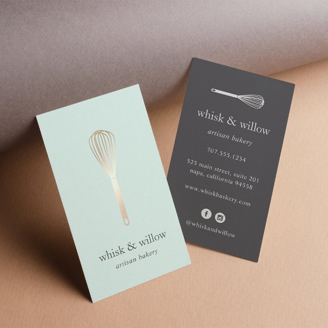 Mint & Gold Whisk | Bakery | Chef | Caterer Business Card (Creator Uploaded)
