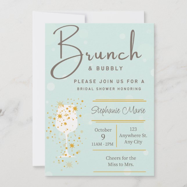 Mint Golden Bubbles and Brunch Shower Invitation (Front)