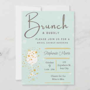 Mint Golden Bubbles and Brunch Shower Invitation