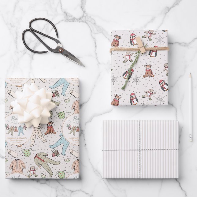 Mint Gree Baby Its Cold Outside Winter Baby Shower Wrapping Paper Sheet (Front)