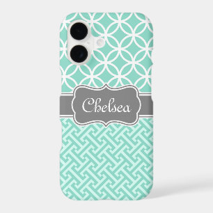 Mint Greek Key and Circle Patterns Grey Name