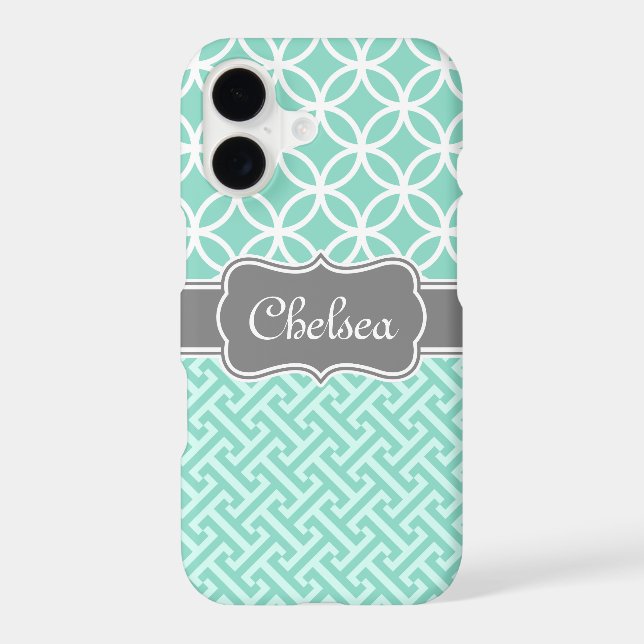 Mint Greek Key and Circle Patterns Grey Name (Back)