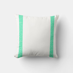 Mint Greek Key Border Throw Pillow