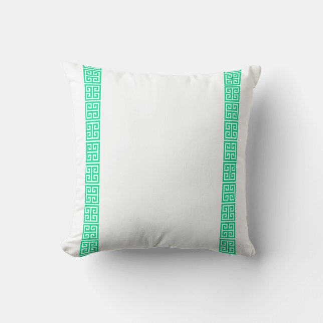 Mint Greek Key Border Throw Pillow (Front)