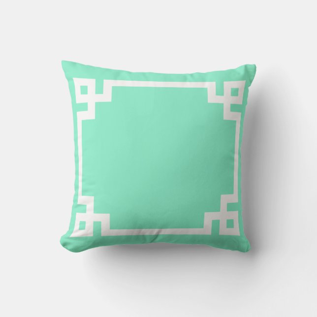 Mint Greek Key Pillow (Front)