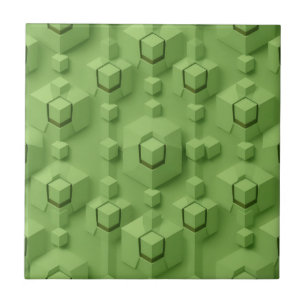 Mint Green 3D Isometric Cube Pattern Tile