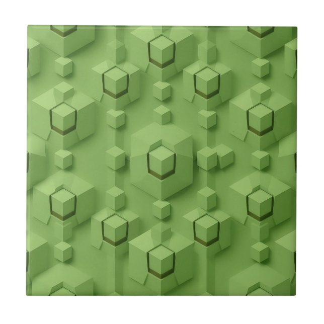 Mint Green 3D Isometric Cube Pattern Tile (Front)