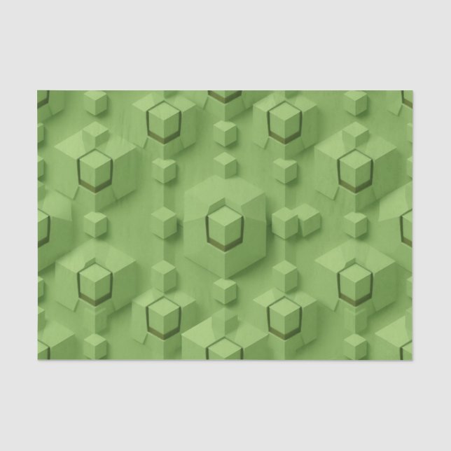 Mint Green 3D Isometric Cube Pattern Tissue Paper (Front)