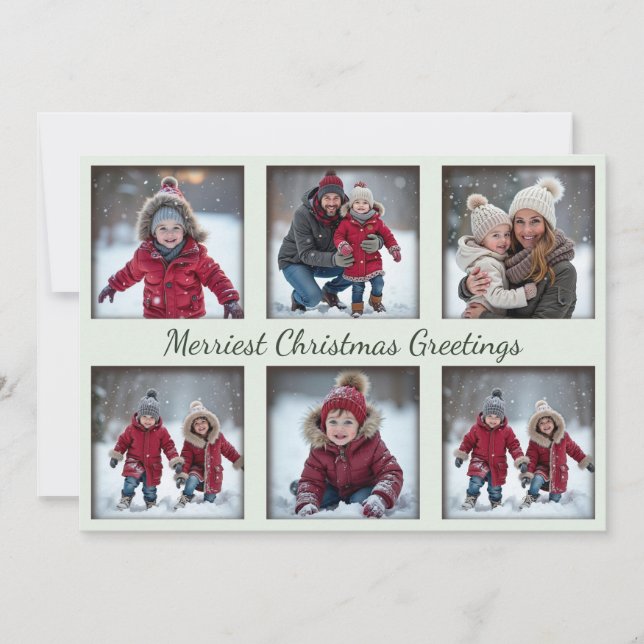 Mint Green 6-Photo Christmas Greetings | Family Holiday Card (Front)