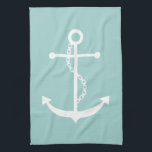 Mint Green Anchor Kitchen Towel<br><div class="desc">Nautical design</div>