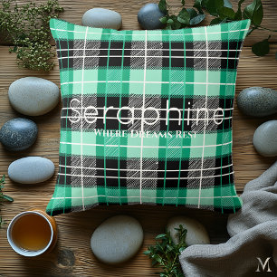 Mint Green and Black Plaid Custom Dreamy Tartan Throw Pillow