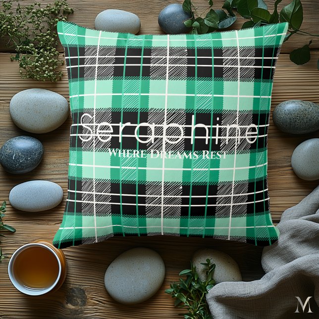 Mint Green and Black Plaid | Custom Dreamy Tartan Throw Pillow (Creator Uploaded)